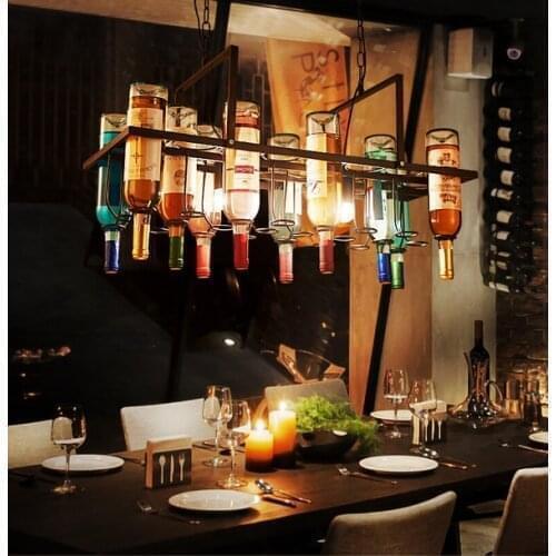 American style retro industrial color wine bottle Pendant lamp artistic originality personality bar restaurant coffee house lamp