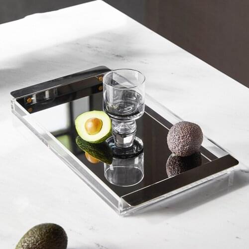 Luxtry Stainless Steel Fruit Tray Snack Rectangle Acrylic Tray Ornaments For Home Room Coffee Table Desk Decor Accessories