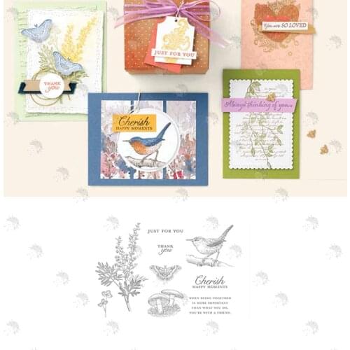 Bird Mushroom Butterfly Tree Metal Cutting Die And Stamps Scrapbooking Background DIY Decoration Craft Embossing Make Albums