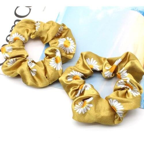 Miss FoUrSy New Silk Satin Colorful Elastic Rubber Hairbands Little Daisy Flower Hair Scrunchie Rope Tie for Women Headdress