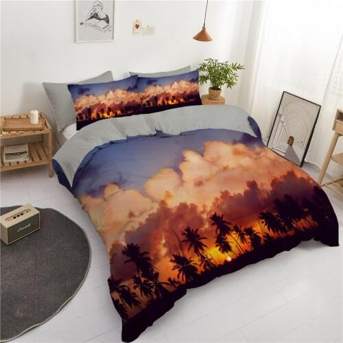 3D Luxury Palm Tree Duvet Cover Queen King Size Colorful Sunset Printed Bedding Set For Home Textile Quilt Cover With Pillowcase