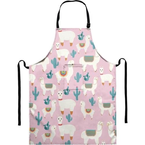 Cute 3D Cartoon Animal Alpaca/Llama Pink Women Kitchen Cooking Aprons Polyester Sleeveless Waterproof Home Cleaning Aprons 2021