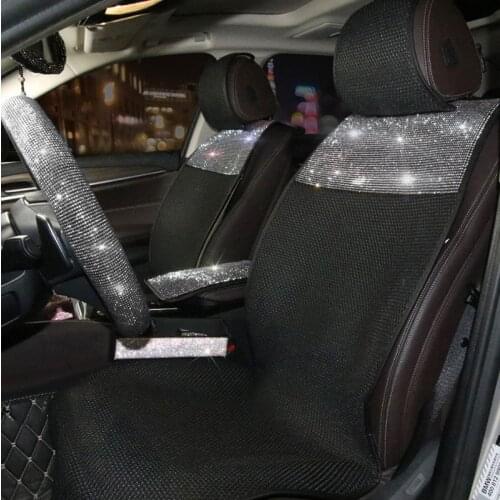 Rhinestone Car Seat Cushion for Summer Full Set Padding Protector Front / Rear Breathble Ick Silk Women Fashional Accessories