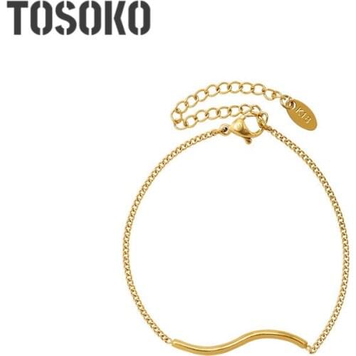 TOSOKO Stainless Steel Jewelry Small S Curve Original Bracelet Round Bar Twisted Line Jewelry Wwomens Fashion Line Bracelet 211