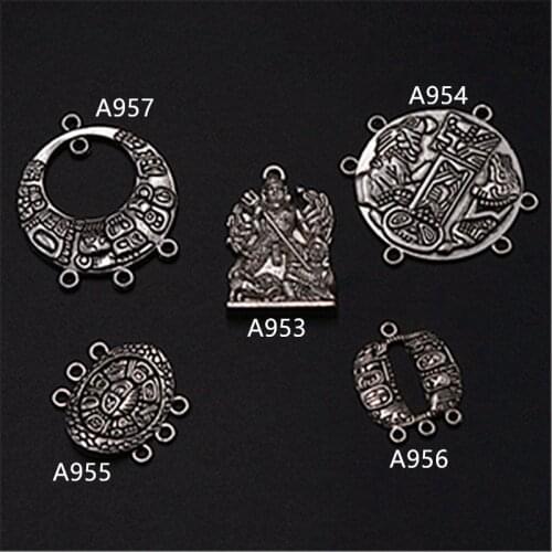 WKOUD 5pcs Silver Color mixed batch of Maya charm retro earrings bracelet DIY metal jewelry alloy connectors A1170