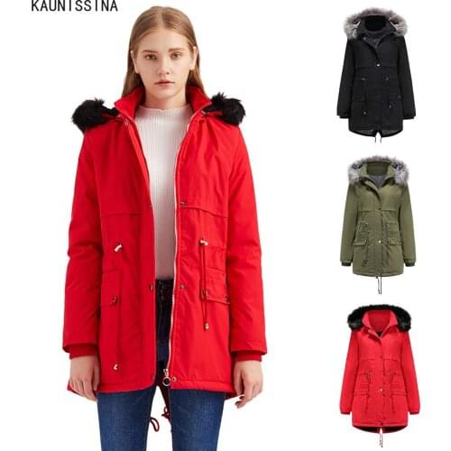Women Winter Jacket Fur Hooded Collar Quilted Cotton Detachable Hat Thick Warm Coat Zipper Cotton-Padded Coats Plus Size Outwear