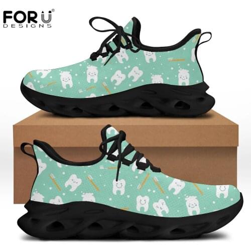 FORUDESIGNS Cartoon Teeth Pattern Women Flats Sneakers for Ladies Breathable Light Fashion Shoes Casual Spring Walking Shoes
