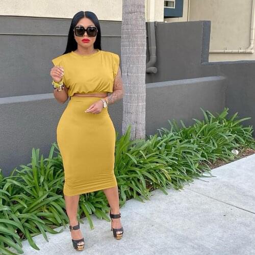 Two Piece Set Women Summer Fashion Casual Sleeveless Short Crop Tops Tight Skirt Suit Women Sexy Two Piece Suit
