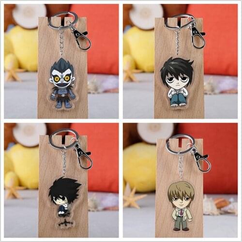 10 pcs/lot Anime Death Note Acrylic Keychain Toy Figure Ryuuku Yagami Light Bag Pendant Double sided Key Ring Gifts