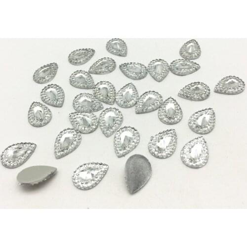 100pcs 10X14mm Resin Shiny Silver Water Drop Gems Flatbacks Embellishments DIY Phone Decorations Christmas Crafts