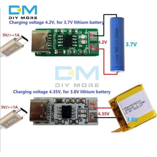 1S Type-C To 4.2V 4.35V Step-down Buck LiPo Polymer Li-Ion Charger for 3.7V 3.8V 18650 Lithium Battery