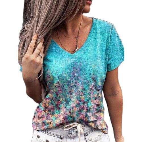 2021 Summer Womens Clothing V-neck Printing Short Sleeve Casual T-shirt