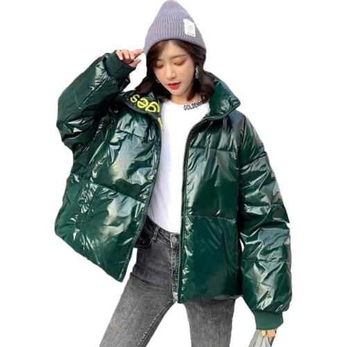 3 Colors Winter Glossy Thick Down Cotton Coat Women Waterproof Parka Embroidery Jacket Loose Winter Warm Overcoat Female JD1670