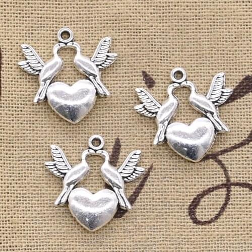 8pcs Charms Kissing Doves Birds Heart 21x21mm Antique Making Pendant fit,Vintage Tibetan Silver color,DIY Handmade Jewelry