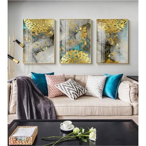 Abstract Golden Birds Painting Tableaux Big Poster Print HD Wall Art for Living Room Entrance Aisle cuadros Salon decoracion