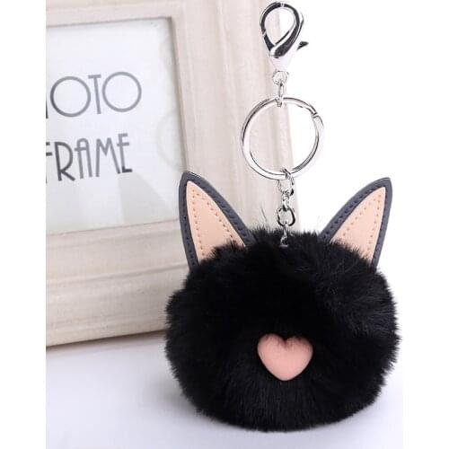 Fluffy Rabbit Fur Pom Pom Kitty Keychain Women Fake Bunny Fur Ball Pompom Cat Keyring Pompon Car Bag Charm Jewelry Female Gift