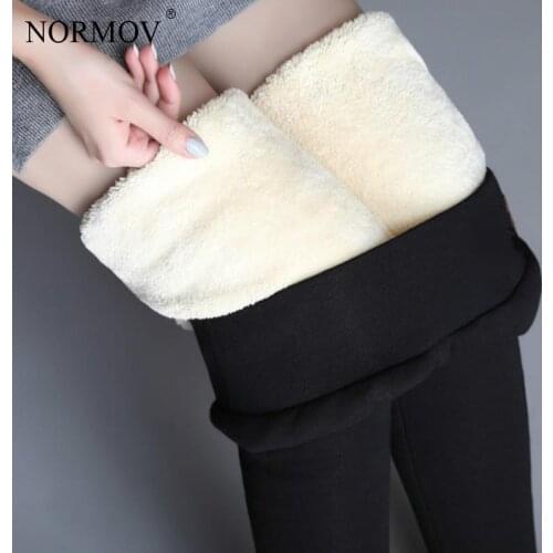 NORMOV Winter Pants Women Thick Warm Cashmere High Waist Stretch Women Pants Casual Black Soild Color Skinny Slim Trousers