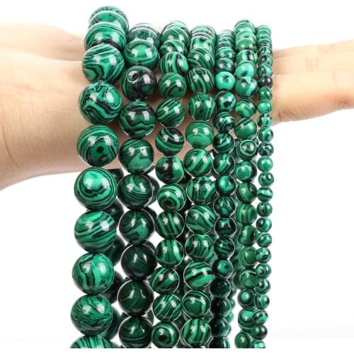 Natural Stone Beads Smooth Green Malachite Round Loose Spacer Beads For Jewelry Making DIY Bracelets Necklace Strand 6/8/10/12mm
