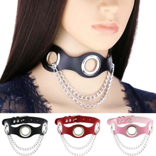 DIEZI Vintage Sexy Gothic Harajuku PU Leather Necklace For Women Men Multilayer Chain Tassel Circle Choker Statement Necklaces