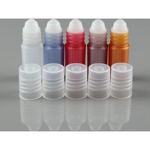 100pcs/lot Colorful 3ml Plastic Roll On Bottles For Essential Oils In Refillable Bottles PP Frangrance Perfume Package With Lid