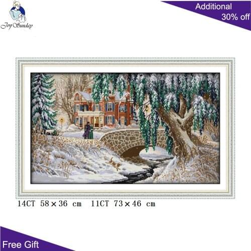 Joy Sunday Snow Scene Home Decor F463(5) 14CT 11CT Counted and Stamped Snow-covered Landscape Embroidery DIY Cross Stitch Kit