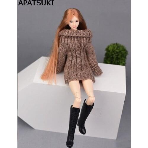 Brown Handmade Knitted Woven Sweater For Barbie Doll Clothes Tops Coat Dress Clothes Gifts For Girls Kids Toy Doll Accessories