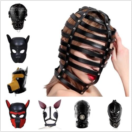 Leather Mask Head Harness Unisex Hood Mask for Women Sexy Cage Body Crop Gothic Punk Metal Rivet Hollow Out Cosplay Paryty Rave