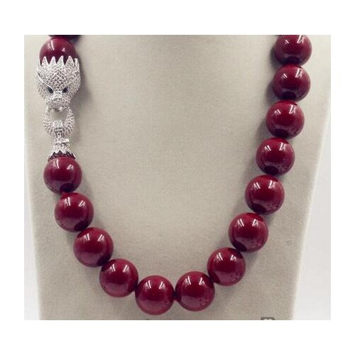 Beautiful New Huge 18mm Genuine Red shell Pearl Necklace 19"AAA Crystal Clasp drop shipping