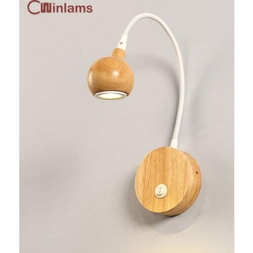 Creative Nordic bedroom bedside wall lamp can be curved simple modern living room log sconce AC90v-260v