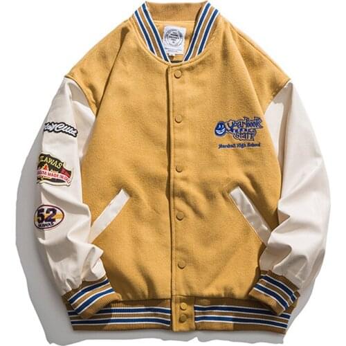 Hip Hop Flocking Letters College Jackets Mens Patchwork Color Block Harajuku Bomber Jacket Women Baseball PU leather Coats 2021