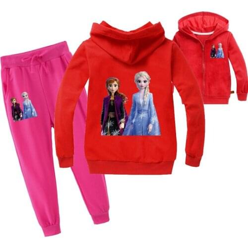 2021 New Spring Autumn Anna Elsa Girls Hooded Jacket Cartoon Print Coat Baby Girl Clothing Warm Outwear Kids Clothes Girls Sets