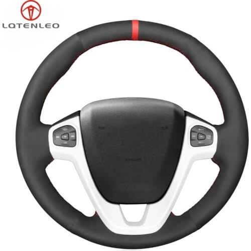 LQTENLEO Black Suede Hand Sewing Car Steering Wheel Cover For Ford Fiesta 2011 2012 2013 2014 2015 2016 2017 2018 2019