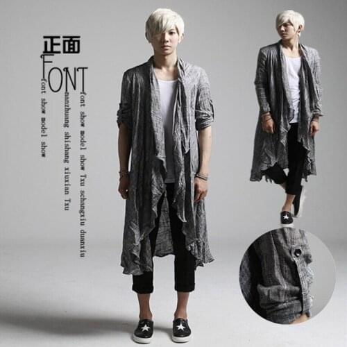 Mens Casual Linen Thin Shirt Mens Hair Stylist Nightclub Costume Cloak Linen Elegant Mens Clothing Men Shirt Long Sleeve 2020