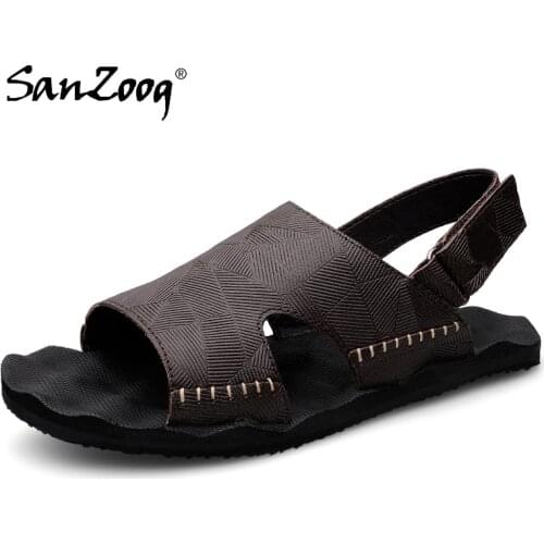 Mens Sandals Genuine Leather Men Summer Beach Casual Slip On Sandalias Hombre Cuero Sandal Man Sandles Italian Retro Black Brown