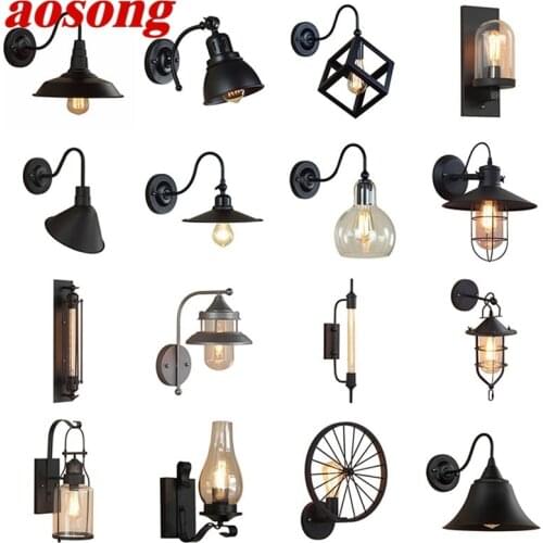 AOSONG Retro Wall Lamp Loft Vintage Contemporary Industrial Style Sconces Light Corridor For Home