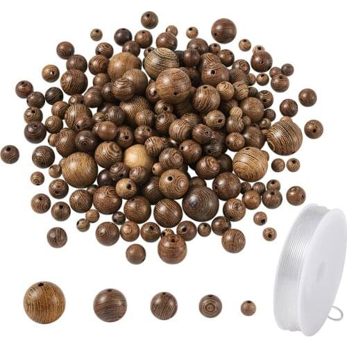 Natural Grain Wood Beads Undyed Round Wooden Loose Beads with Elastic Thread Handmade for Bracelet Necklace DIY Jewelry Making