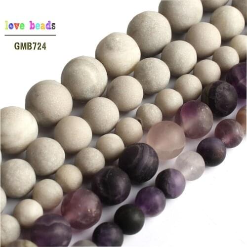 Natural Matte Purple Fluorite Money Flower Marble Stone Round Loose Beads for Jewelry Making DIY Bracelet 15'' Strand