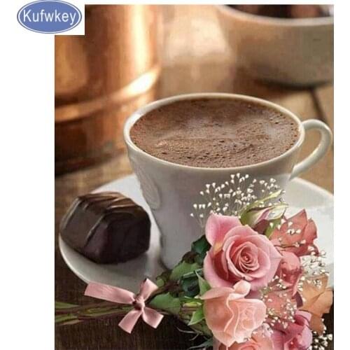 New 2019 Diamond painting coffee tea rose Diamond mosaic Full drill Square round Diamond embroidery sale Still life home decor