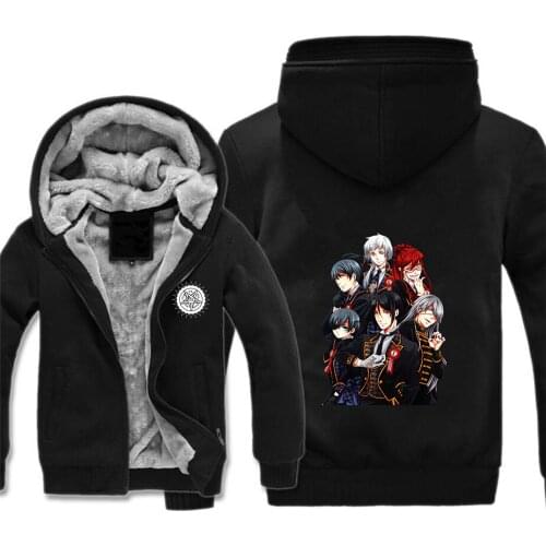 Japan anime Black Butler Jackets cosplay Print Streetwear men Fleece Brand Clothing Tracksuits Hoodies Thicken Coat