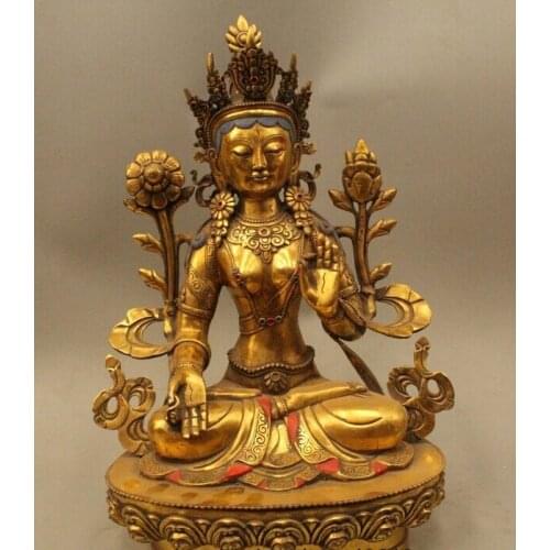 Wholesale factory 18" China Tibet Tibetan Buddhist Bronze Gild White Tara Bodhisattva Buddha Statu AE1024 AB1025