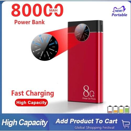 Portable 80000mAh Power Bank Fast Charger Roulette Display Aluminum Alloy Shell with Dual Output Ports for Xiaomi Samsung Iphone