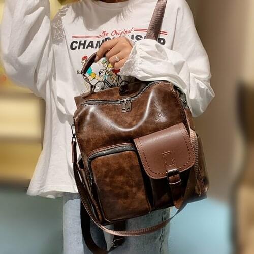 High Quality Preppy Style School Bags for Teenage Girls Vintage Backpack Woman PU Leather Retro Travel Backpacks Sac A Dos Femme