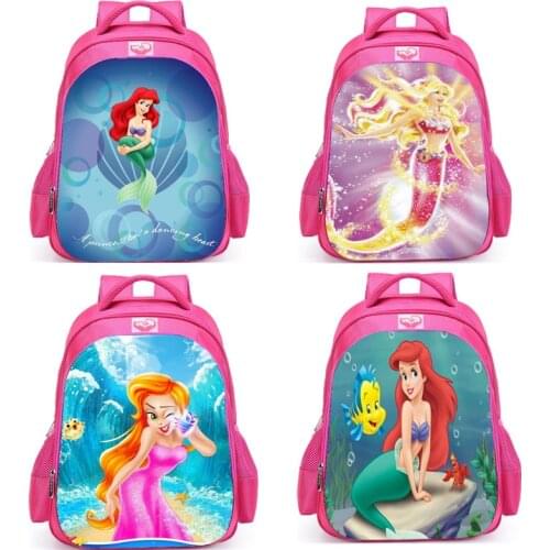 New Disney Mermaid Ariel Princess School Bag for Baby Girls Cartoon Anime Mermaid Cute Backpack Kindergarten Student Schoolbag