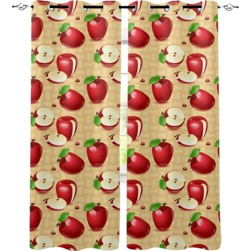 Apple Red Ladybug Weaving Window Curtains LivingRoom Kitchen Curtains for Bedroom Left and Right Biparting Open Curtains