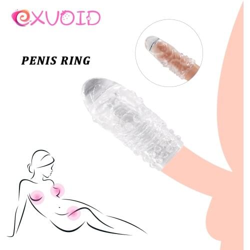 EXVOID 2Pcs Delay Ejaculation Silicone Penis Extender Enlarger Sex Toys For Couples Penis Sleeve Cock Sleeve Sex Shop Crystal