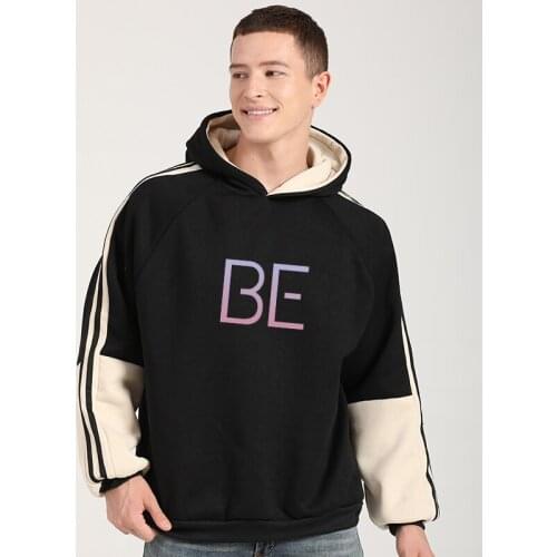 BE Print Hoodies Autumn Winter Fleece Spell Color Patchwork Sweatshirt Men Women Unsiex Casual Korean Kpop Fans Support Clothing