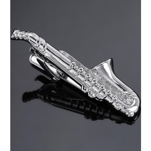 High-end brand tie clip mens suit shirt tie pin accessories silvery Sax tie clip music design style