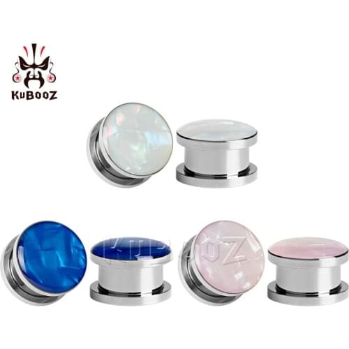 KUBOOZ Ear Piercing Plugs Tunnels Ring Shell Stainless Steel Body Jewelry Gauges Fashion Screw Gauges Earrings 2PCS 2G 0G 00G