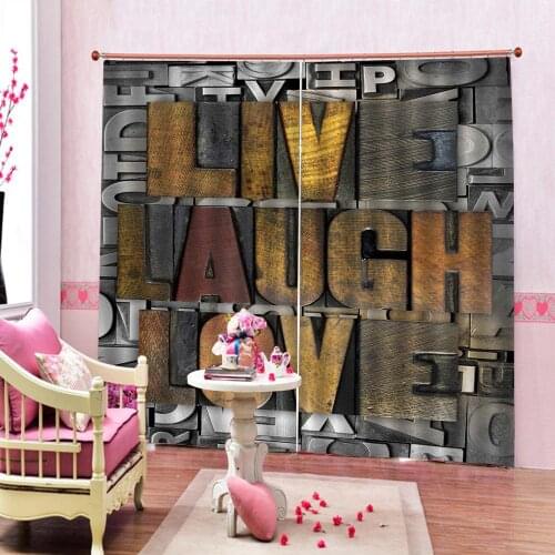 Customizable any size Vintage wall English Letter Blackout Curtains For Living room Bedroom Blackout Polyester Fabric Drapes
