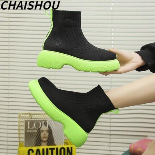 ST-11 Shoes For Women 2021 Autumn Sock Boots Fashion Mesh Slip-On Platform Luxury Besigner Ankle boots Comfortable Kawaii Shoes